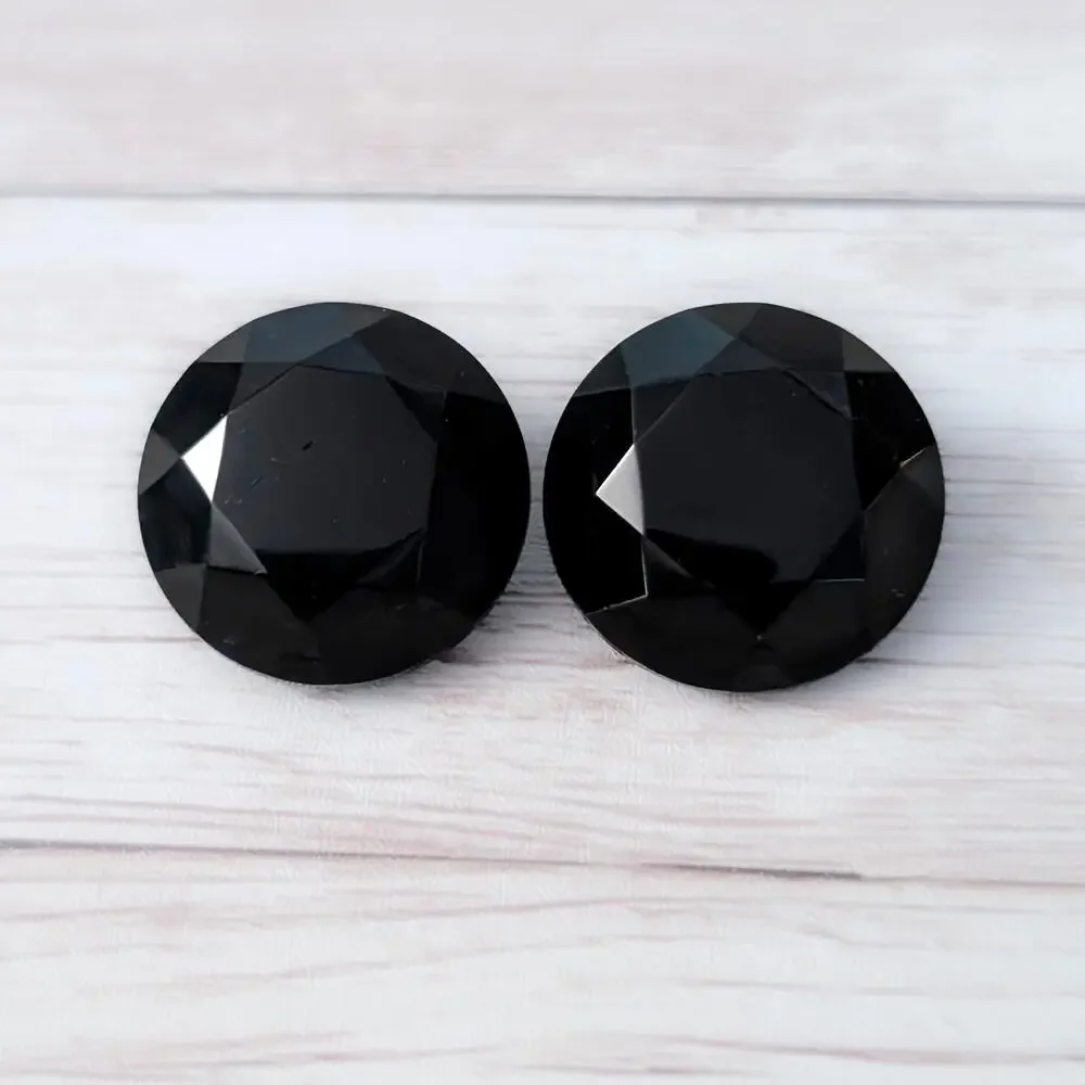 Vintage Clip On Earrings Black Glass? Faceted Circle Large 15/16